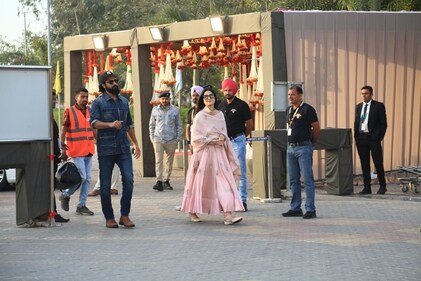 Vicky Kaushal and Katrina Kaif at the Jamnagar airport. Vicky Kaushal and Katrina Kaif at the Jamnagar airport.