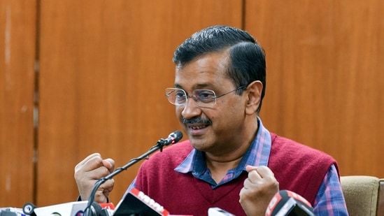 Delhi Chief Minister Arvind Kejriwal addresses a joint press conference after the presentation of the 10th Budget of the Delhi government at Vidhan Sabha, in New Delhi on Monday. (ANI)