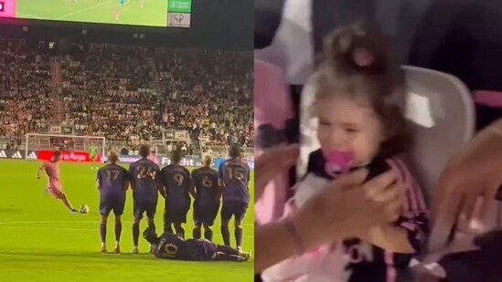 Lionel Messi's wayward free-kick hit a toddler.