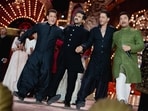 Ram Charan joined Salman Khan, Shah Rukh Khan and Aamir Khan as they did the hook step of his RRR song Naatu Naatu. Ram Charan joined Salman Khan, Shah Rukh Khan and Aamir Khan as they did the hook step of his RRR song Naatu Naatu.