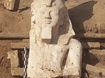 A section of a limestone statue of Ramses II unearthed by an Egyptian-US archaeological mission in El Ashmunein, South of the Egyptian city of Minya, Egypt 