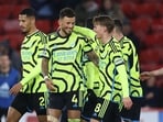 Arsenal's English players celebrate Arsenal's English players celebrate