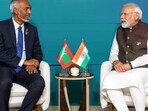 Prime Minister Narendra Modi with President of Maldives Mohamed Muizzu during the COP28 in UAE in December 2023. (PTI file photo)