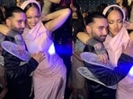 Orry and Rihanna posing for photos at Anant Ambani, Radhika Merchant’s pre-wedding gala in Jamnagar. 