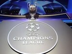 The Champions League Trophy stands on display