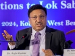 Chief Election Commissioner Rajiv Kumar addresses a press conference on poll preparedness for the upcoming Lok Sabha election, in Kolkata, Tuesday, March 5, 2024. Chief Election Commissioner Rajiv Kumar addresses a press conference on poll preparedness for the upcoming Lok Sabha election, in Kolkata, Tuesday, March 5, 2024.