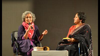 Arundhati Roy in conversation with Kasturi Basu at the Kolkata People’s Film Festival (Courtesy KPFF) Arundhati Roy in conversation with Kasturi Basu at the Kolkata People’s Film Festival (Courtesy KPFF)