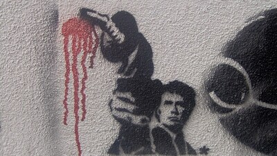 A stencil image of Clint Eastwood's character Harry Callahan in the Dirty Harry films (Twayna Mayne via Wikimedia Commons) A stencil image of Clint Eastwood's character Harry Callahan in the Dirty Harry films (Twayna Mayne via Wikimedia Commons)