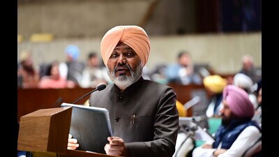 Finance minister Harpal Singh Cheema presenting budget on Tuesday. (Ravi Kumar/HT) Finance minister Harpal Singh Cheema presenting budget on Tuesday. (Ravi Kumar/HT)
