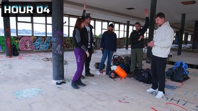MrBeast with his friends inside a building in a deserted city in Croatia. (YouTube/@MrBeast) MrBeast with his friends inside a building in a deserted city in Croatia. (YouTube/@MrBeast)