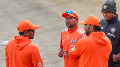 India's Rohit Sharma, Kuldeep Yadav and others during a practice session (PTI) India's Rohit Sharma, Kuldeep Yadav and others during a practice session (PTI)