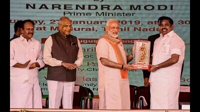 Prime Minister Narendra Modi laid the foundation stone of All India Institute of Medical Sciences (AIIMS) in Madurai in 2019. (PTI) Prime Minister Narendra Modi laid the foundation stone of All India Institute of Medical Sciences (AIIMS) in Madurai in 2019. (PTI)