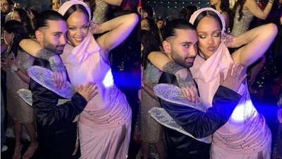 Orry and Rihanna posing for photos at Anant Ambani, Radhika Merchant’s pre-wedding gala in Jamnagar. (Instagram/@orry) Orry and Rihanna posing for photos at Anant Ambani, Radhika Merchant’s pre-wedding gala in Jamnagar. (Instagram/@orry)