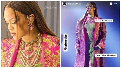 Rihanna wore the perfect outfit to match her electric concert for the Ambani family. (Pics: Instagram and Diet Sabya) Rihanna wore the perfect outfit to match her electric concert for the Ambani family. (Pics: Instagram and Diet Sabya)
