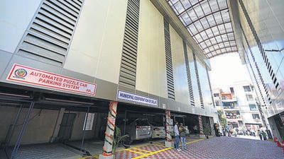 The newly inaugurated multilevel parking at Amar Colony in New Delhi on Tuesday. (Sanchit Khanna/HT Photo) The newly inaugurated multilevel parking at Amar Colony in New Delhi on Tuesday. (Sanchit Khanna/HT Photo)