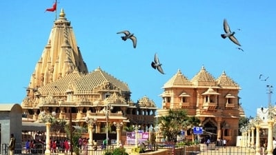 Somnath Temple, Gujarat: Perched on the western coast of Gujarat, the Somnath Temple radiates spiritual significance and architectural elegance. As one of the twelve Jyotirlingas, this temple holds a sacred place in Hindu mythology and history. (File Photo) Somnath Temple, Gujarat: Perched on the western coast of Gujarat, the Somnath Temple radiates spiritual significance and architectural elegance. As one of the twelve Jyotirlingas, this temple holds a sacred place in Hindu mythology and history. (File Photo)