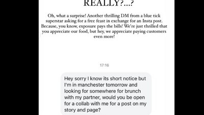 Snapshot of the text message sent by the influencer. (Instagram/@Lucky Ramen) Snapshot of the text message sent by the influencer. (Instagram/@Lucky Ramen)