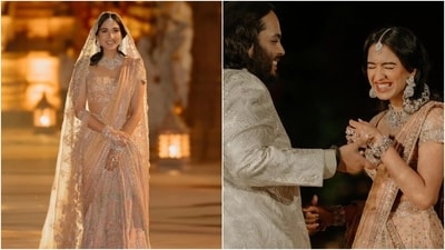 Radhika Merchant wore a Tarun Tahiliani lehenga for the Hastakshar ceremony. (Instagram) Radhika Merchant wore a Tarun Tahiliani lehenga for the Hastakshar ceremony. (Instagram)