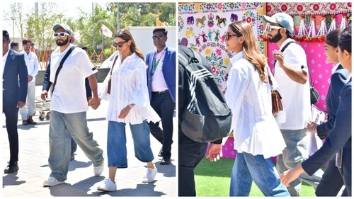Ranveer Singh and Deepika Padukone leaving from Jamnagar. Ranveer Singh and Deepika Padukone leaving from Jamnagar.