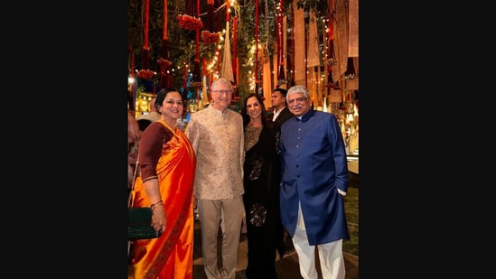 Anant Ambani Radhika Merchant Pre Wedding Festivities: Bill Gates and Paula Hurd pose with Rohini and Nandan Nilekani. (Instagram/@thisisbillgates)