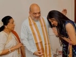 Amit Shah met Asha Bhosle and Zanai Bhosle in Mumbai. Amit Shah met Asha Bhosle and Zanai Bhosle in Mumbai.