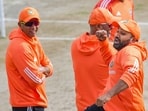 Indian players during a practice session ahead of the fifth Test cricket match between India and England Indian players during a practice session ahead of the fifth Test cricket match between India and England