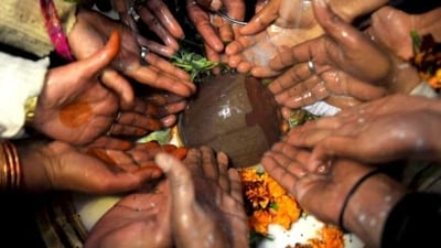 Water (Abhishekam): Water is used for the ceremonial bathing of the Shiva Linga, symbolizing the cleansing of sins and impurities, and the rejuvenation of the soul. (AFP) Water (Abhishekam): Water is used for the ceremonial bathing of the Shiva Linga, symbolizing the cleansing of sins and impurities, and the rejuvenation of the soul. (AFP)