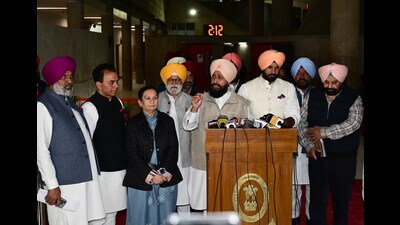 Congress member and Leader of Opposition Partap Singh Bajwa slammed the Bhagwant Mann government over the issues of “rising” debt and said it has borrowed ₹68,000 crore in the past two years. (Ravi Kumar/HT) Congress member and Leader of Opposition Partap Singh Bajwa slammed the Bhagwant Mann government over the issues of “rising” debt and said it has borrowed ₹68,000 crore in the past two years. (Ravi Kumar/HT)