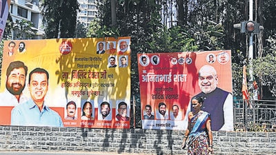 Mumbai, India. Mar 06,2024 : Political posters put up at Malabar Hill area. Malabar Hill residents complain to BMC against illegal posters. Mar 06,2024.(Photo by RAju Shinde/HT Photo) Mumbai, India. Mar 06,2024 : Political posters put up at Malabar Hill area. Malabar Hill residents complain to BMC against illegal posters. Mar 06,2024.(Photo by RAju Shinde/HT Photo)