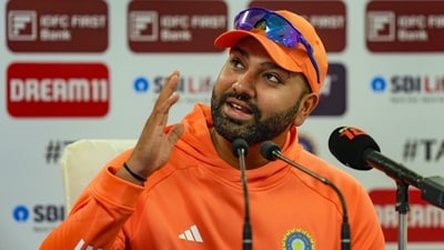 India's captain Rohit Sharma during the pre-match press conference ahead of the fifth Test cricket vs England, in Dharamshala (PTI) India's captain Rohit Sharma during the pre-match press conference ahead of the fifth Test cricket vs England, in Dharamshala (PTI)