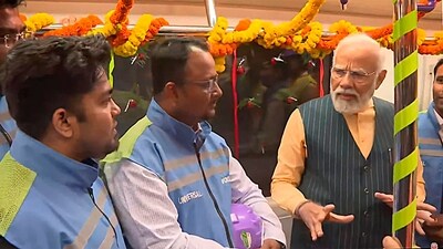Prime Minister Narendra Modi on board India's first underwater metro, in Kolkata, Wednesday, (PTI) Prime Minister Narendra Modi on board India's first underwater metro, in Kolkata, Wednesday, (PTI)