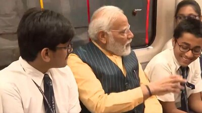 PM Modi takes Metro ride in Kolkata on Wednesday, after inaugurating India's first underwater Metro route. (ANI)