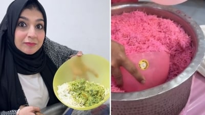 Heena Kauser Raad on her Hulk-themed biryani and (R) her Barbie biryani that went viral (Instagram) Heena Kauser Raad on her Hulk-themed biryani and (R) her Barbie biryani that went viral (Instagram)