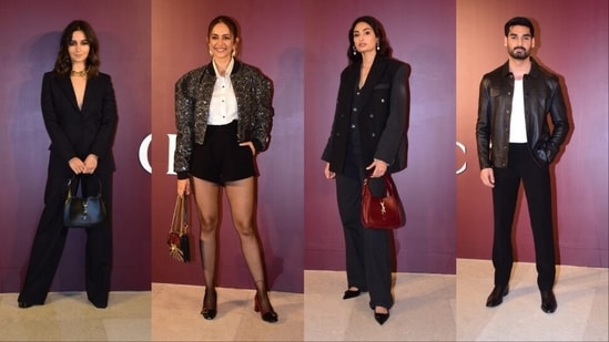 Alia Bhatt, Rakul Preet Singh, Athiya Shetty, and Ahan Shetty attended an event.