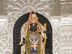 An idol of Lord Ram is decorated with garlands at Sri Ram Janmabhoomi temple in Ayodhya.