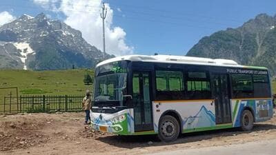 A presentation was given to Sharma by an NTPC team to share the course of hydrogen-based projects in Ladakh, providing insights into the timelines for the deployment of the buses in the region. (HT File)