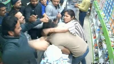 A video grab of the assault on the pharmacist on Wednesday. (HT Photo) A video grab of the assault on the pharmacist on Wednesday. (HT Photo)