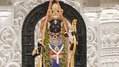 An idol of Lord Ram is decorated with garlands at Sri Ram Janmabhoomi temple in Ayodhya.