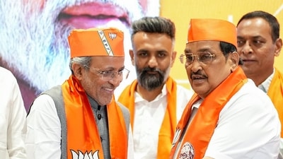 Gandhinagar, March 05 (ANI): Former Congress leader from Gujarat, Arjun Modhwadia being congratulated by BJP chief CR Paatil after joining the party, in Gandhinagar on Tuesday. (ANI Photo) (Arjun Modhwadia X) Gandhinagar, March 05 (ANI): Former Congress leader from Gujarat, Arjun Modhwadia being congratulated by BJP chief CR Paatil after joining the party, in Gandhinagar on Tuesday. (ANI Photo) (Arjun Modhwadia X)