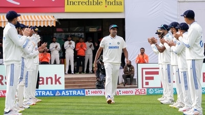 As the Indian team took to the field, Ravichandran Ashwin received a guard of honour following his 100th Test appearance. (ICC - X ) As the Indian team took to the field, Ravichandran Ashwin received a guard of honour following his 100th Test appearance. (ICC - X )