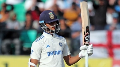 India's Yashasvi Jaiswal celebrates his half-century on Day 1 of the 5th Test match against England, at Himachal Pradesh Cricket Association Stadium, in Dharamsala on Thursday (ANI ) India's Yashasvi Jaiswal celebrates his half-century on Day 1 of the 5th Test match against England, at Himachal Pradesh Cricket Association Stadium, in Dharamsala on Thursday (ANI )