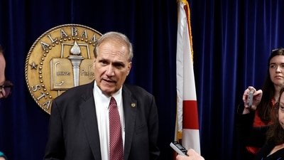 Alabama state Sen. Tim Melson talks with media after the Senate passed the SB159 bill (IVF Fertility Bill), Wednesday, March 6, 2024, in Montgomery, Ala. (AP Photo/ Butch Dill) (AP) Alabama state Sen. Tim Melson talks with media after the Senate passed the SB159 bill (IVF Fertility Bill), Wednesday, March 6, 2024, in Montgomery, Ala. (AP Photo/ Butch Dill) (AP)