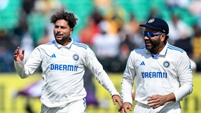 India's Kuldeep Yadav celebrates with his captain Rohit Sharma (R) after taking the wicket of England's captain Ben Stokes (AFP) India's Kuldeep Yadav celebrates with his captain Rohit Sharma (R) after taking the wicket of England's captain Ben Stokes (AFP)
