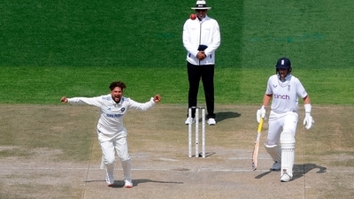 India's Kuldeep Yadav celebrates the wicket of England's Jonny Bairstow (REUTERS)