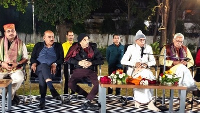 Champat Rai at the felicitation ceremony organized at United Guest House, Prayagraj. (HT)