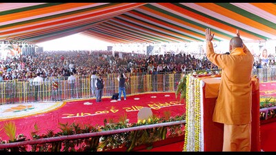 Chief Minister Yogi Adityanath addressing the ‘Scheduled Caste Mahasammelan’ organised by the BJP Scheduled Caste Morcha, in Agra on Thursday. (AGENCY) Chief Minister Yogi Adityanath addressing the ‘Scheduled Caste Mahasammelan’ organised by the BJP Scheduled Caste Morcha, in Agra on Thursday. (AGENCY)
