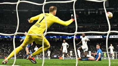 Vinicius Jr scores for Real Madrid. (AFP)