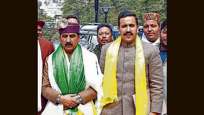 Himachal Pradesh chief minister Sukhvinder Singh Sukhu with public works minister Vikramaditya Singh in Shimla on Thursday (ANI) Himachal Pradesh chief minister Sukhvinder Singh Sukhu with public works minister Vikramaditya Singh in Shimla on Thursday (ANI)