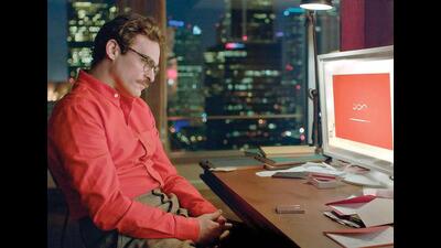 In Her (2013) Joaquin Phoenix plays a lonely writer who builds a relationship with an operating system. In Her (2013) Joaquin Phoenix plays a lonely writer who builds a relationship with an operating system.