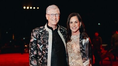 Bill Gates India Visit: Bill Gates and Paula Hurd posing for a photograph at a pre-wedding bash of Mukesh Ambani's son Anant Ambani in Jamnagar. (AP) Bill Gates India Visit: Bill Gates and Paula Hurd posing for a photograph at a pre-wedding bash of Mukesh Ambani's son Anant Ambani in Jamnagar. (AP)